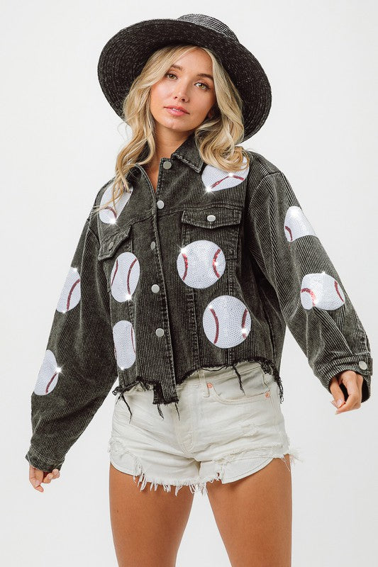 Baseball Patch Vintage Washed Corduroy Jacket