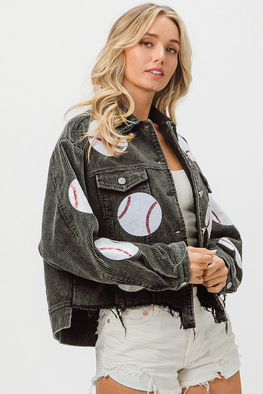 Baseball Patch Vintage Washed Corduroy Jacket