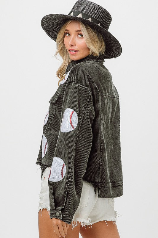 Baseball Patch Vintage Washed Corduroy Jacket