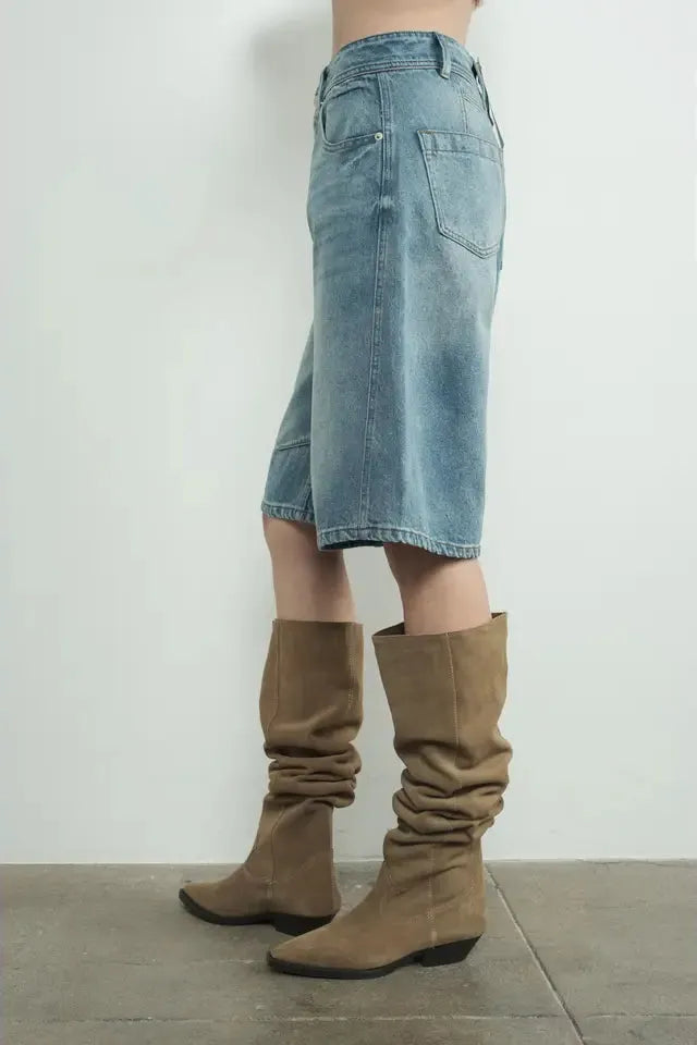 Denim Jorts with Yoke Seam By Aaron & Amber