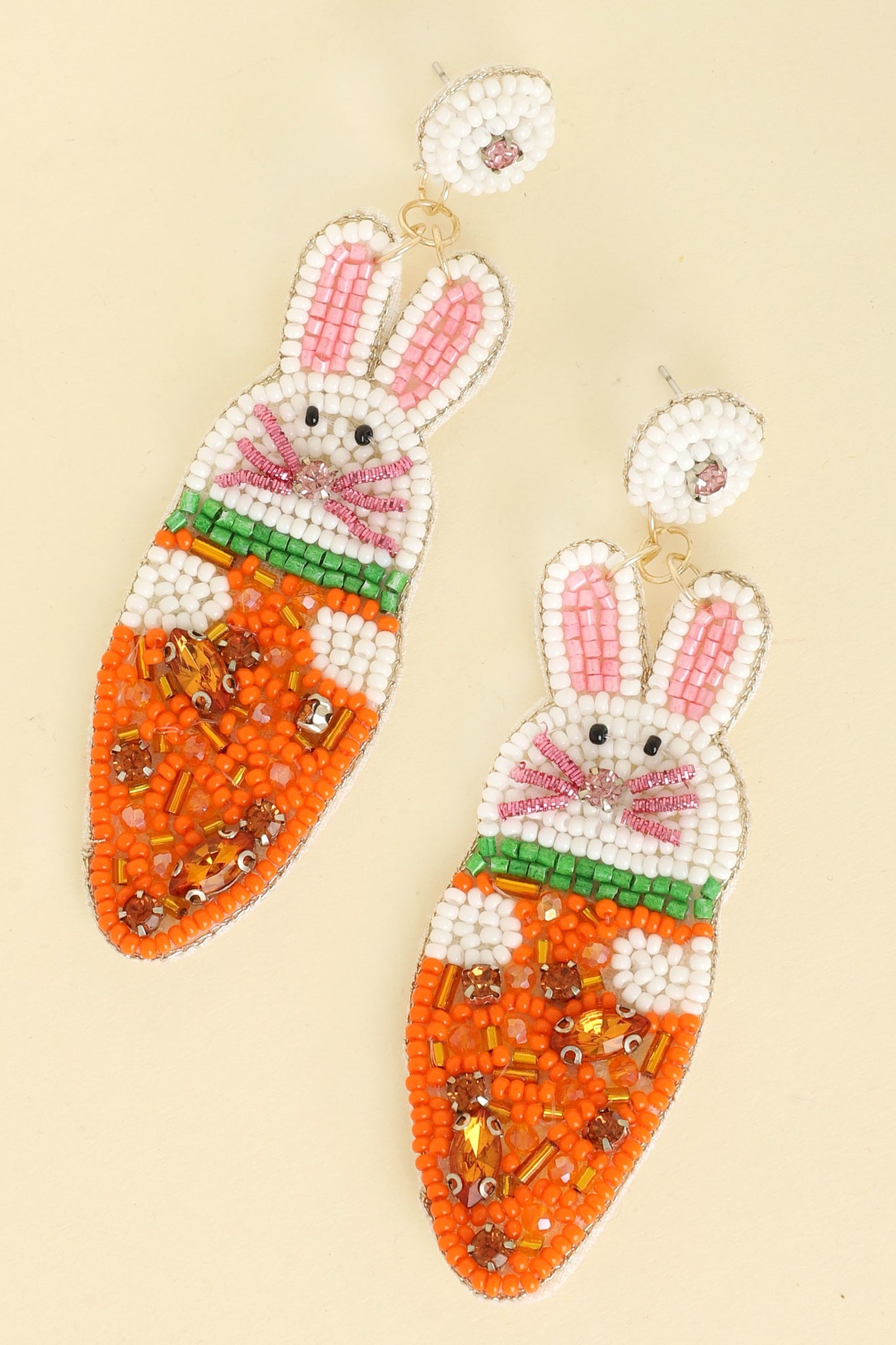 Easter Bunny Carrot Beaded Gemstone Earrings