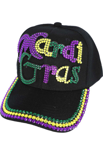 Mardi Gras Tricolor Lettering Jeweled Baseball Cap