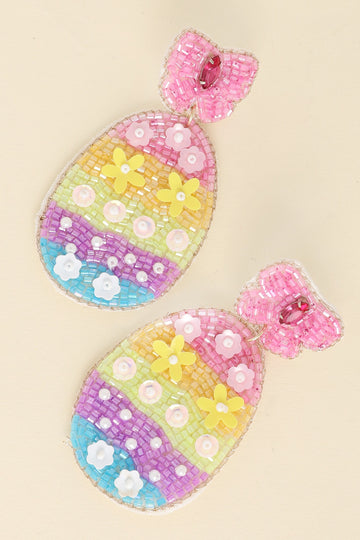 Floral Rainbow Easter Egg Beaded Earrings