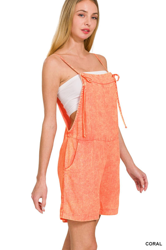Washed Linen Knot Strap Rompers