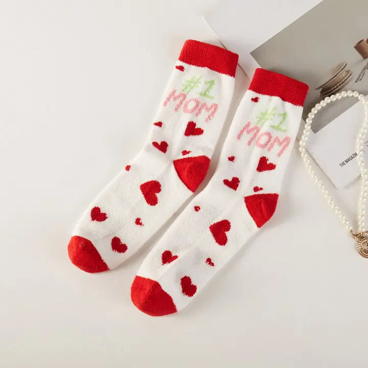 Love Mom Theme Cute Graphic Fuzzy Socks Gift Box (3 Pairs)