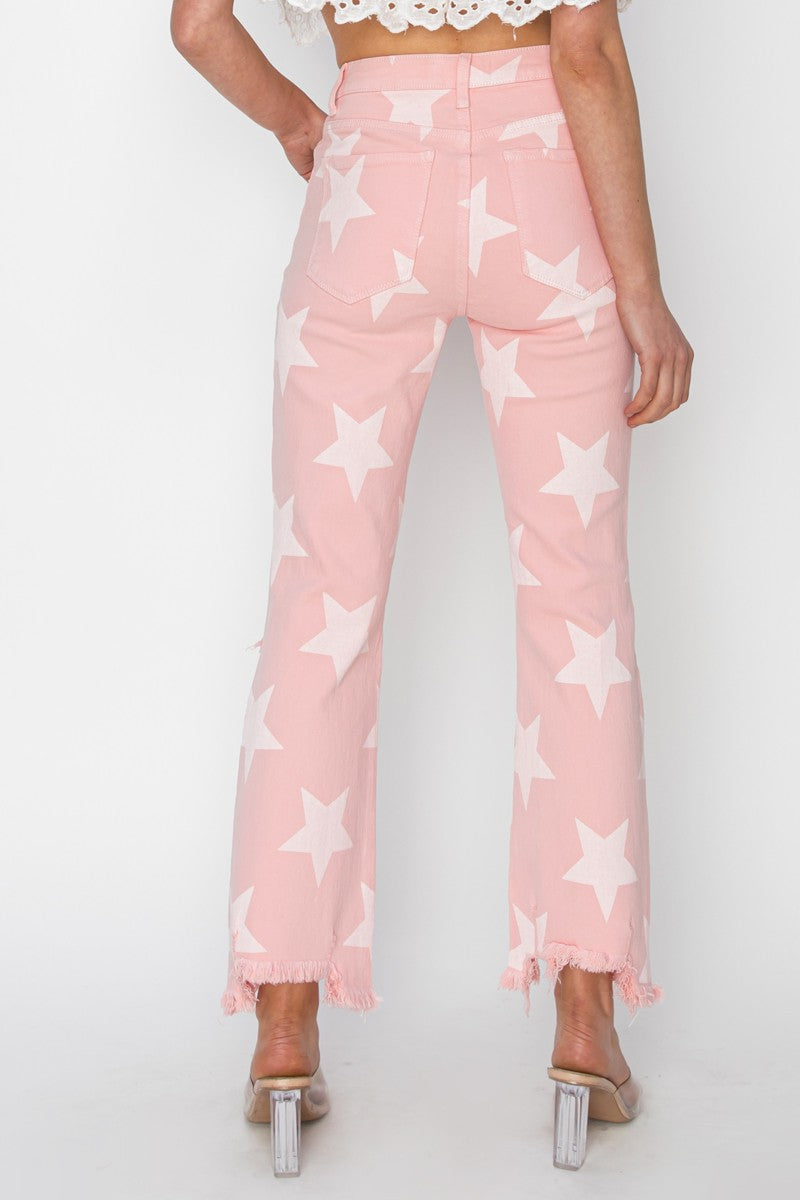 Risen High Rise Star Printed Straight Pants