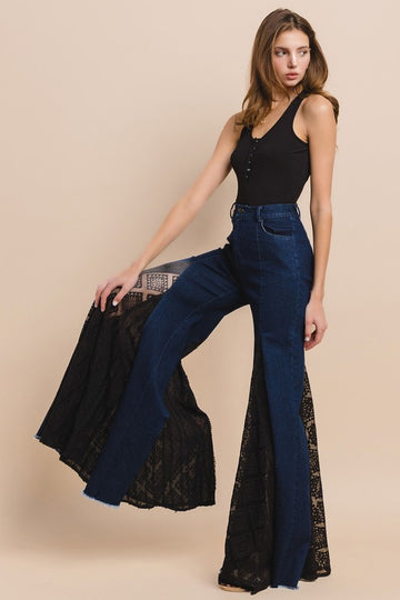 Lace Detail Wide Leg Jeans