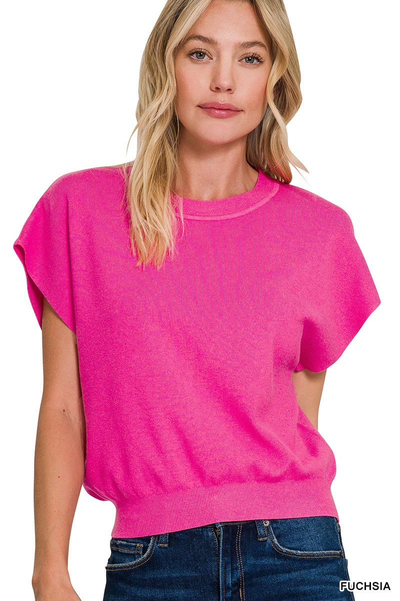 Round Neck Short Dolman Sleeve Sweater