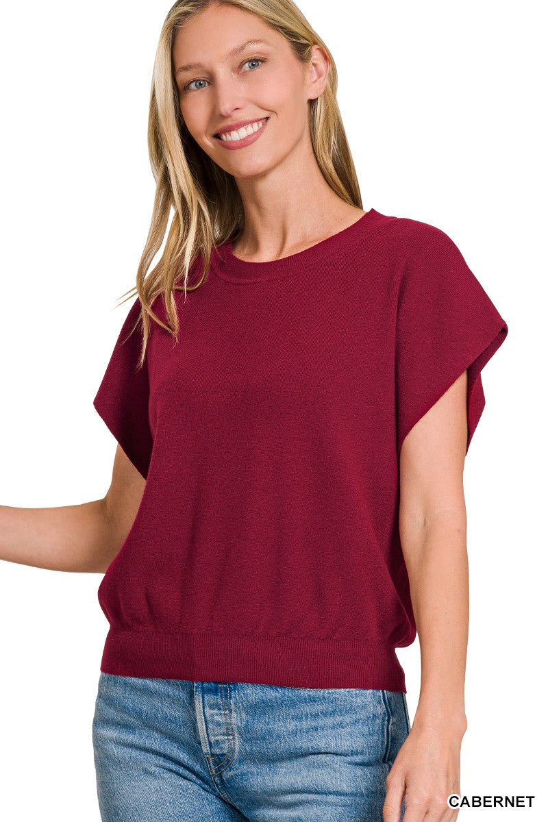 Round Neck Short Dolman Sleeve Sweater