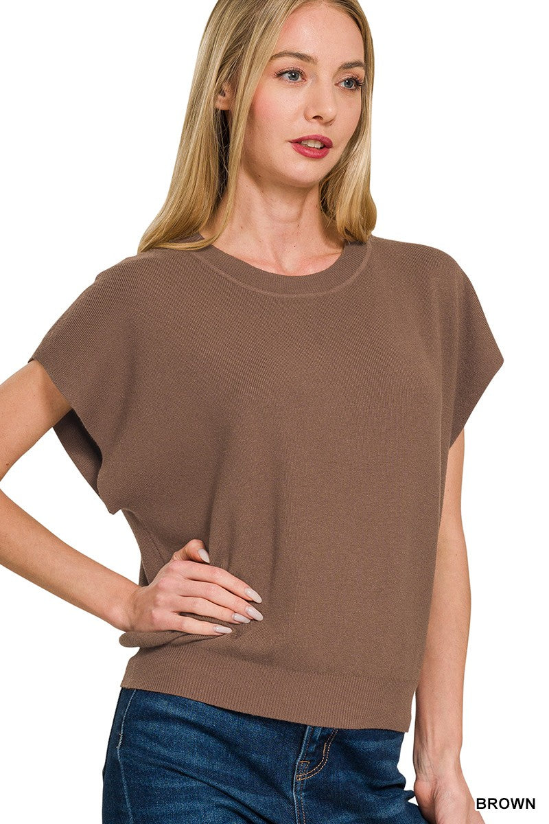 Brown knit sweater top with a little cinch waistline 