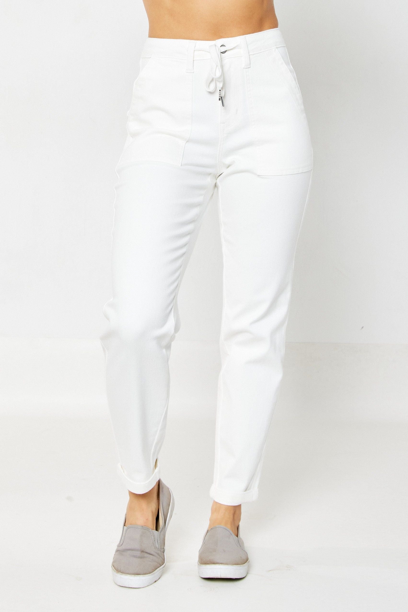 Judy Blue High Waist Garment Dyed White Cuffed Jogger 88812