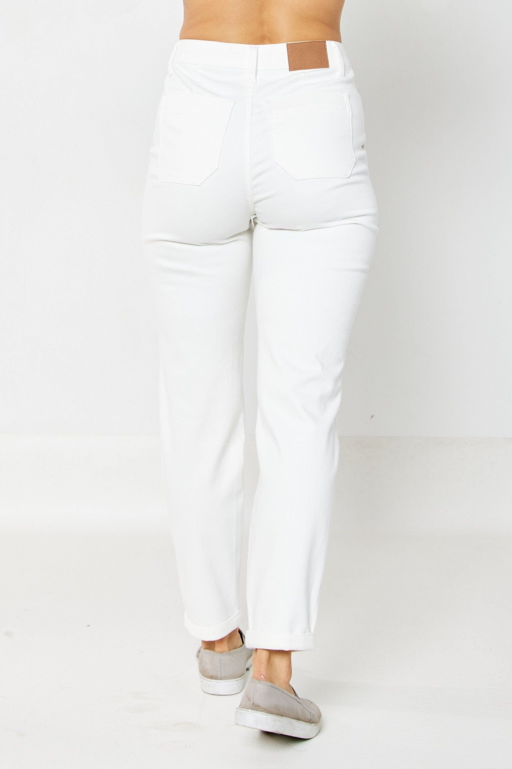 Judy Blue High Waist Garment Dyed White Cuffed Jogger 88812