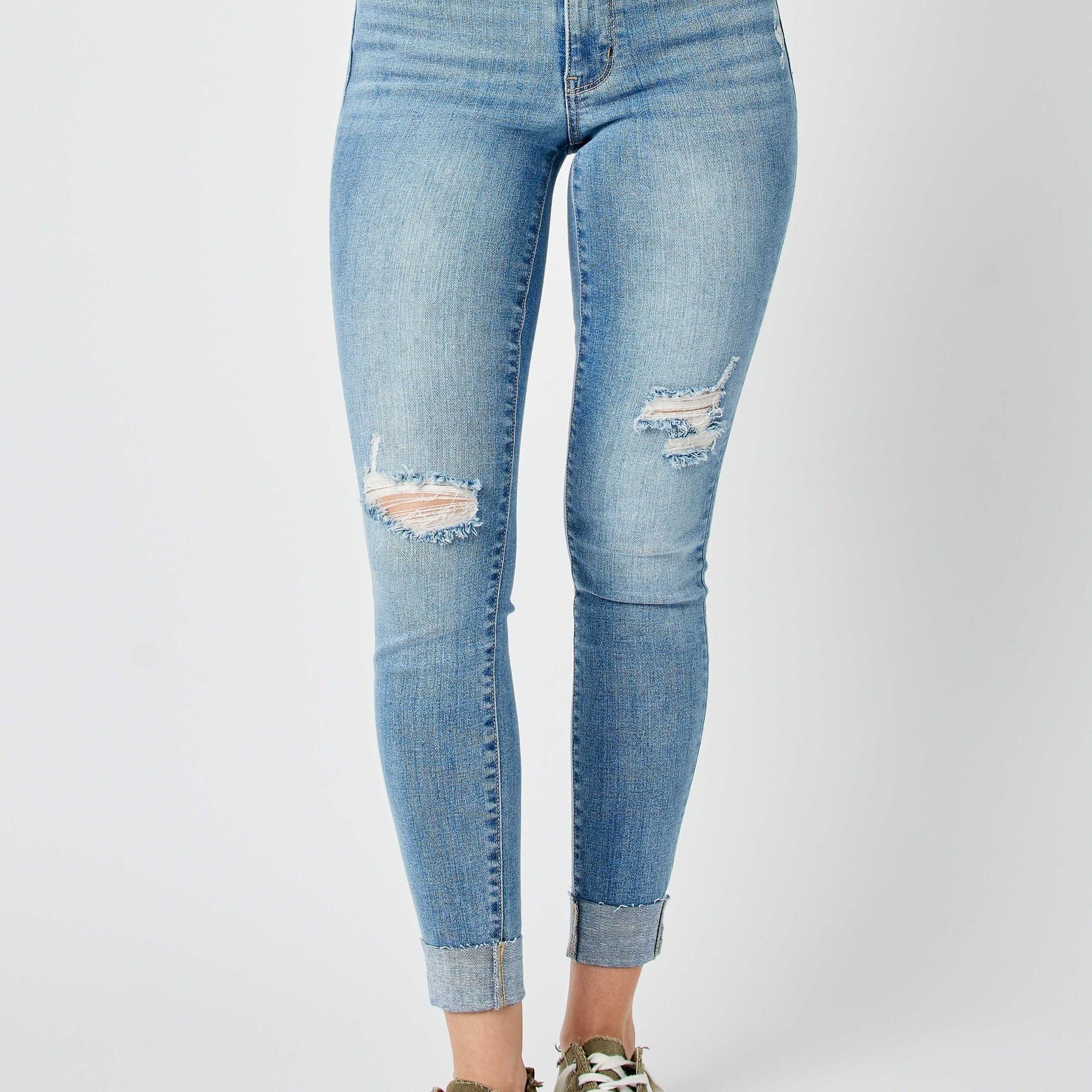 Judy Blue Mid Rise Destroy and Cuff Skinny 82528