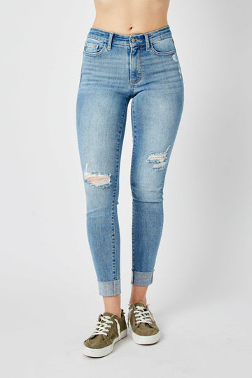 Judy Blue Mid Rise Destroy and Cuff Skinny 82528