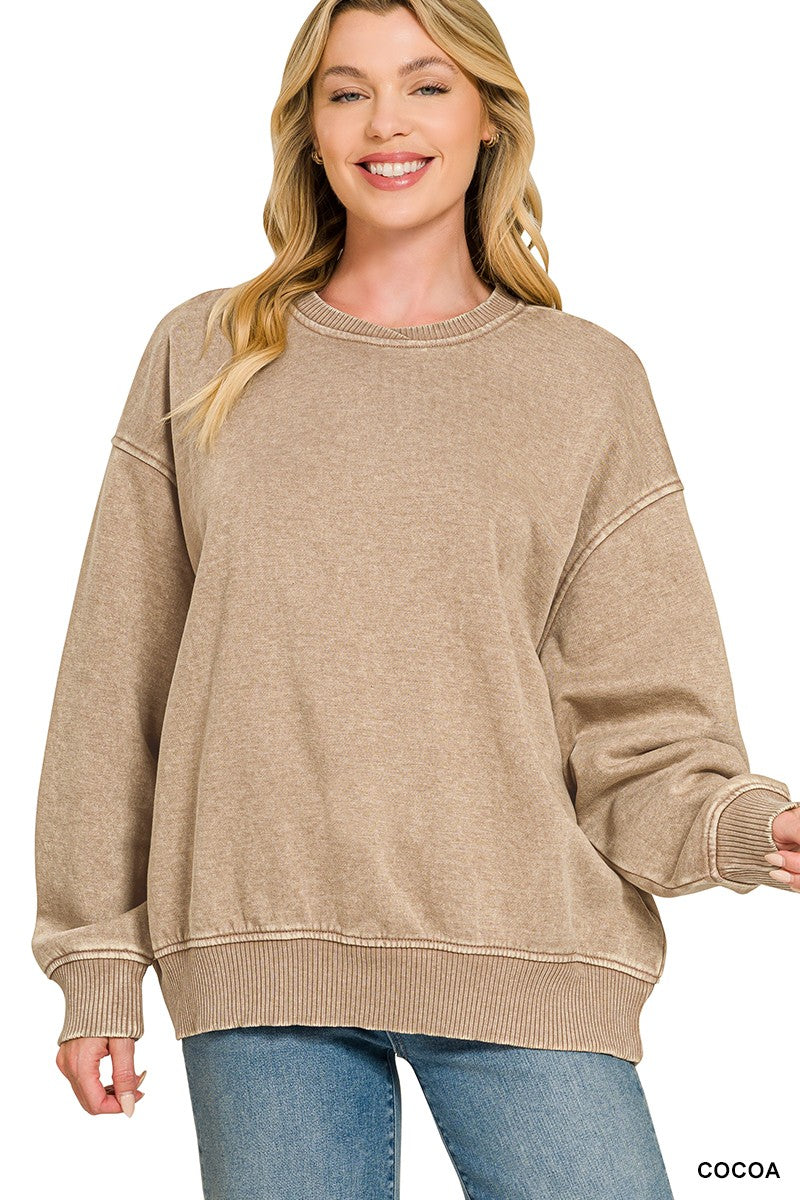 Acid Wash Oversized Fleece Pullover