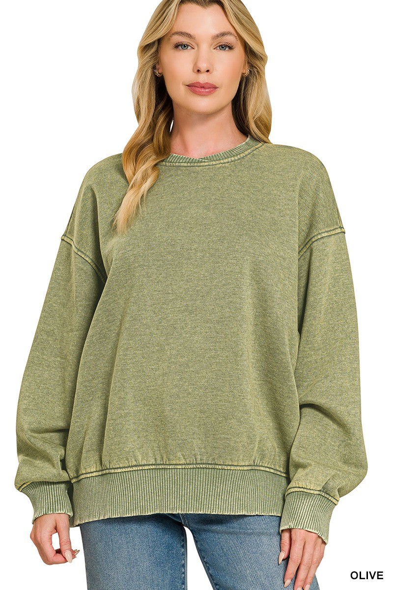 Acid Wash Oversized Fleece Pullover