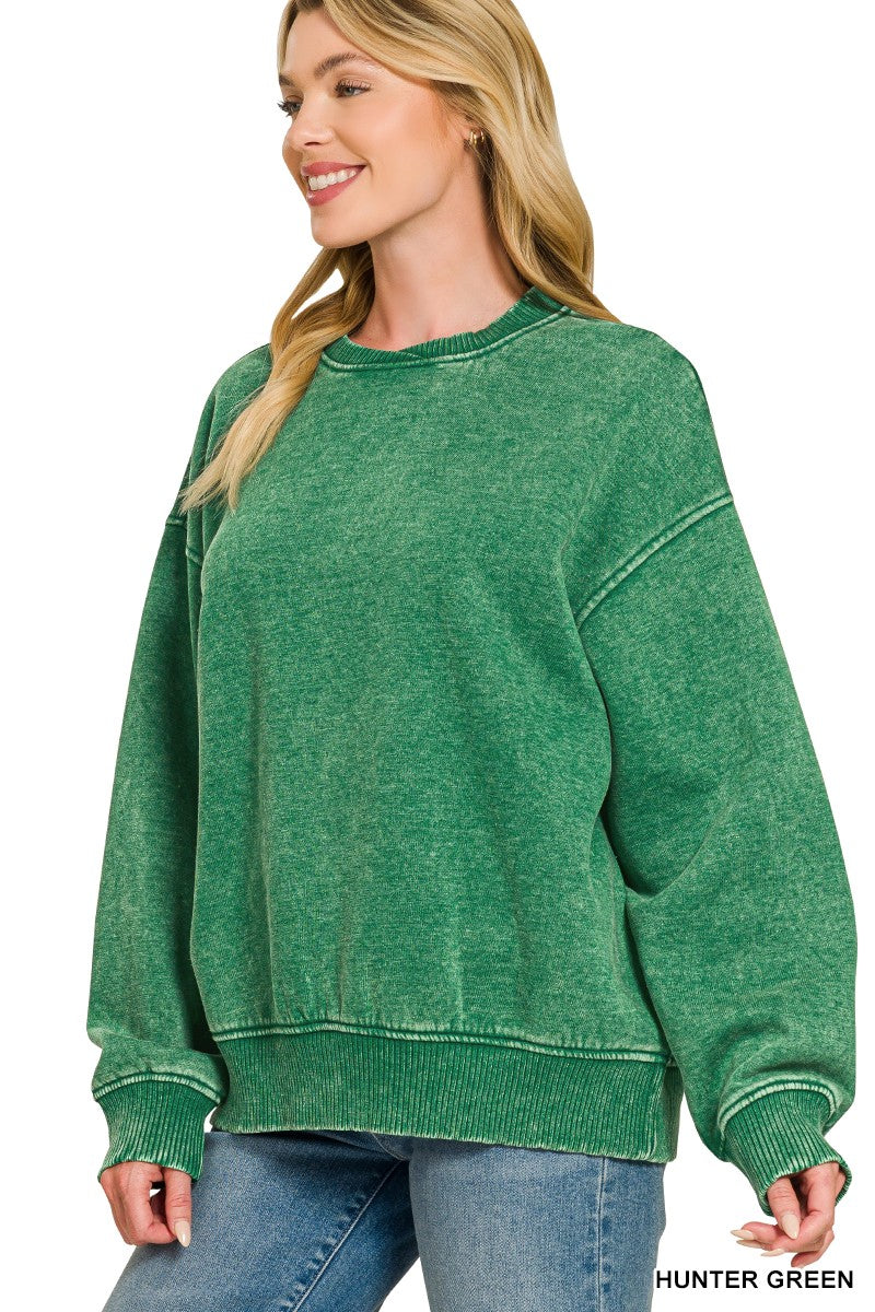 Acid Wash Oversized Fleece Pullover