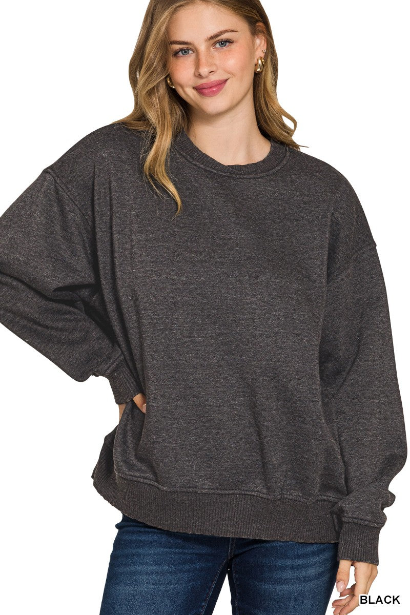 Acid Wash Oversized Fleece Pullover By Zenana