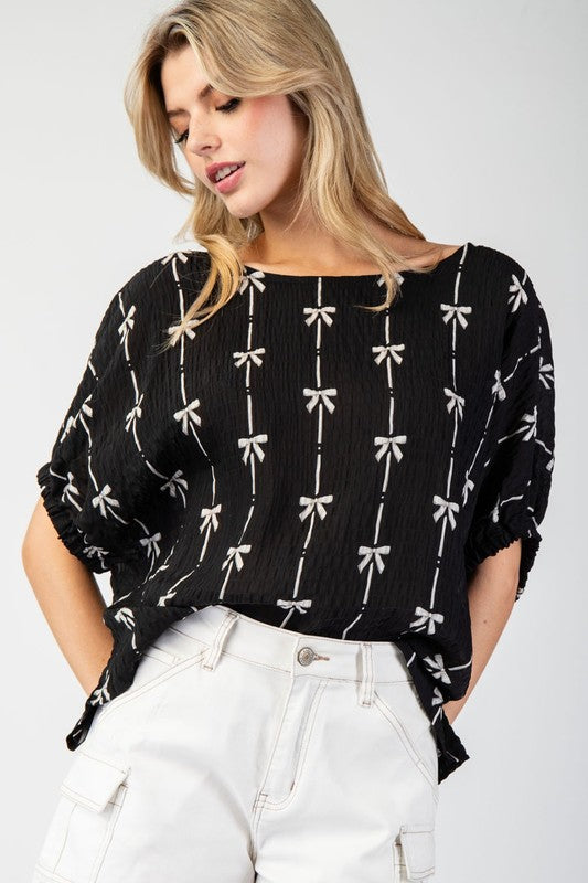 Bow printed short sleeve top