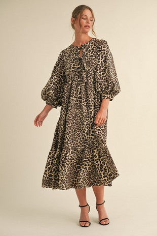 Leopard Midi Dress With Bow Ties