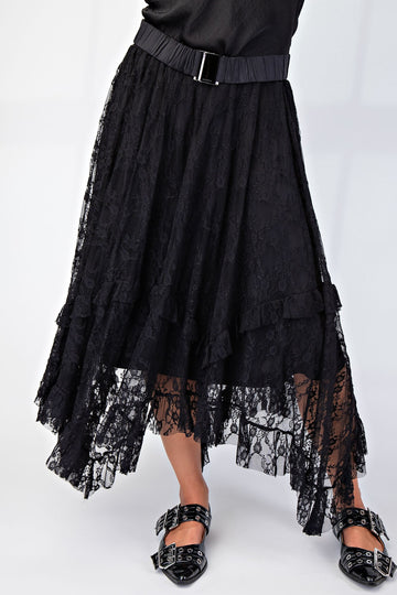 Allover Lace Sharkbite Skirt - By Easel