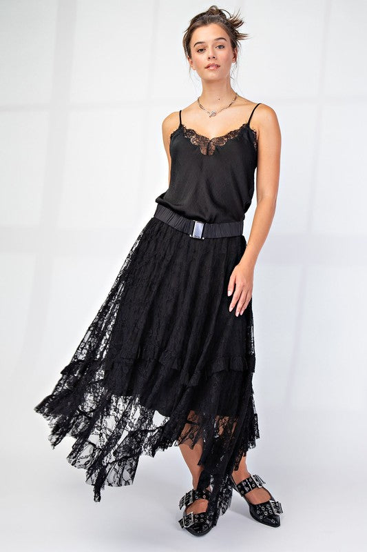Allover Lace Sharkbite Skirt - By Easel