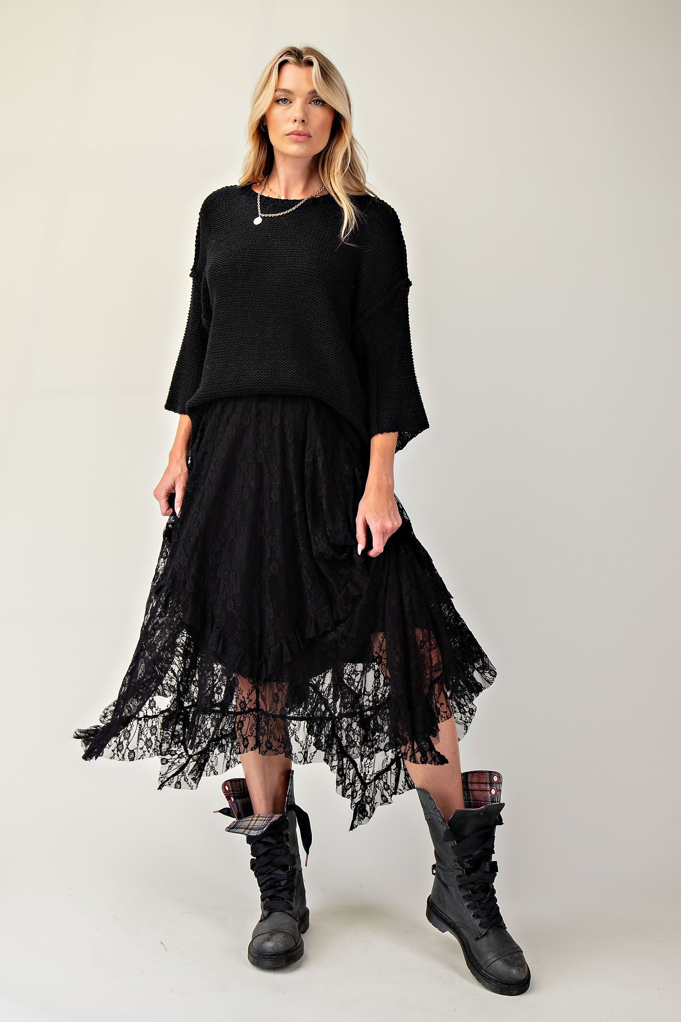 Allover Lace Sharkbite Skirt - By Easel
