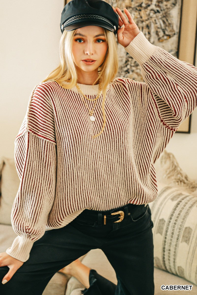 Exposed Seam Two Tone Sweater By Zenana