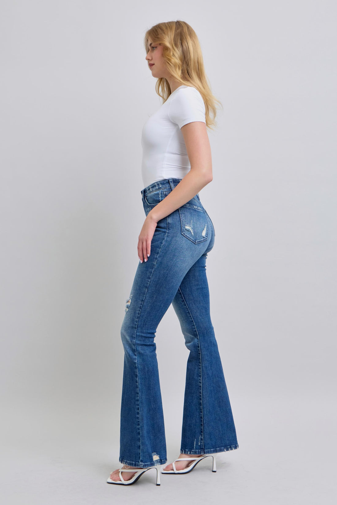 Judy Blue High Waist Contrast Wash Destroy Flare 88383