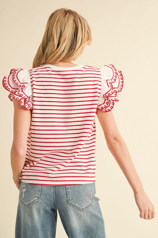 Cherry Picnic Flutter Sleeve Top By Jodifl