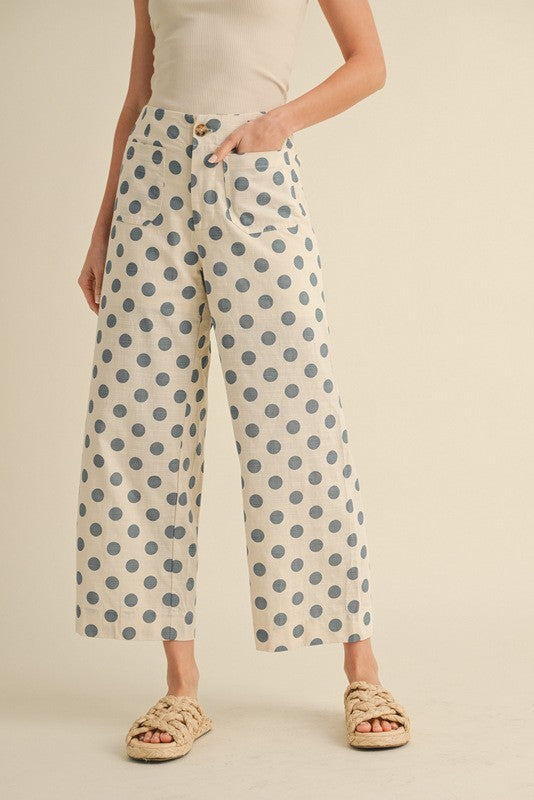 polka dot wide leg pants women high waist woven pants with pockets