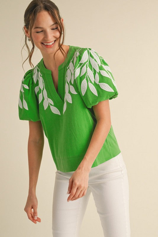 Whispering Leaves Embroidered Blouse By Jodifil