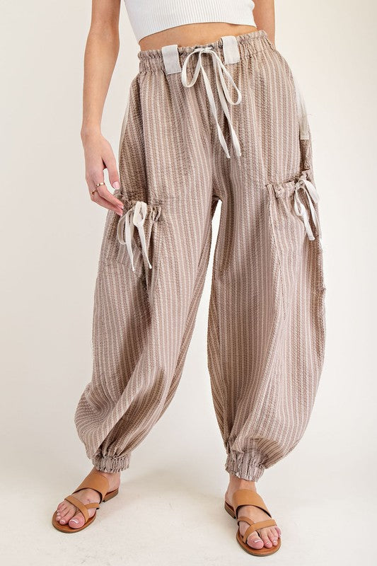 Striped Drawstring Side Pocket Jogger Pants by Eesome