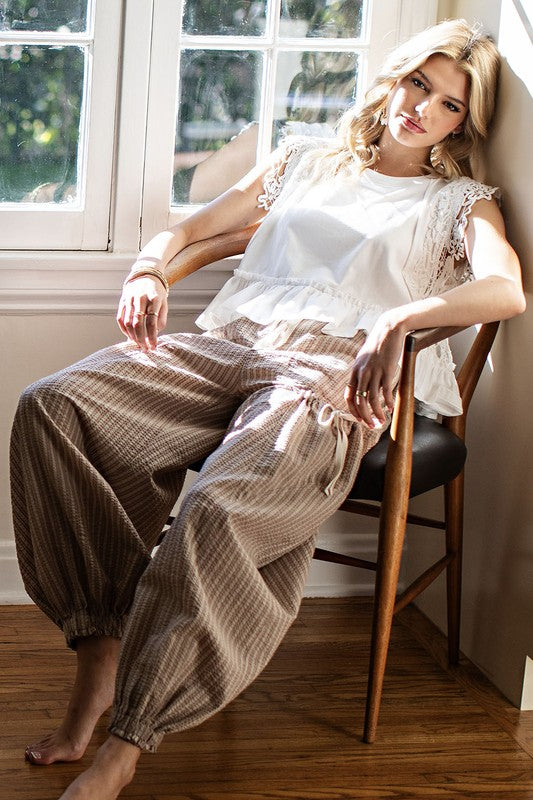 Striped Drawstring Side Pocket Jogger Pants by Eesome