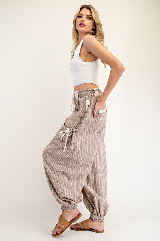 Striped Drawstring Side Pocket Jogger Pants by Eesome