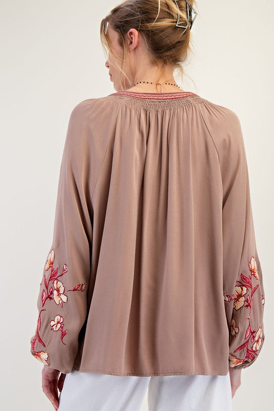 Embroidery Detailed Woven Top- By Easel