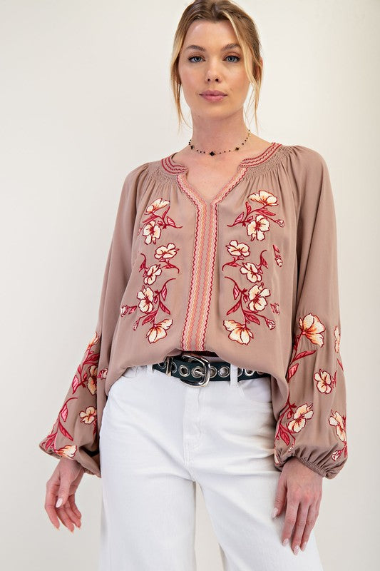 Embroidery Detailed Woven Top- By Easel