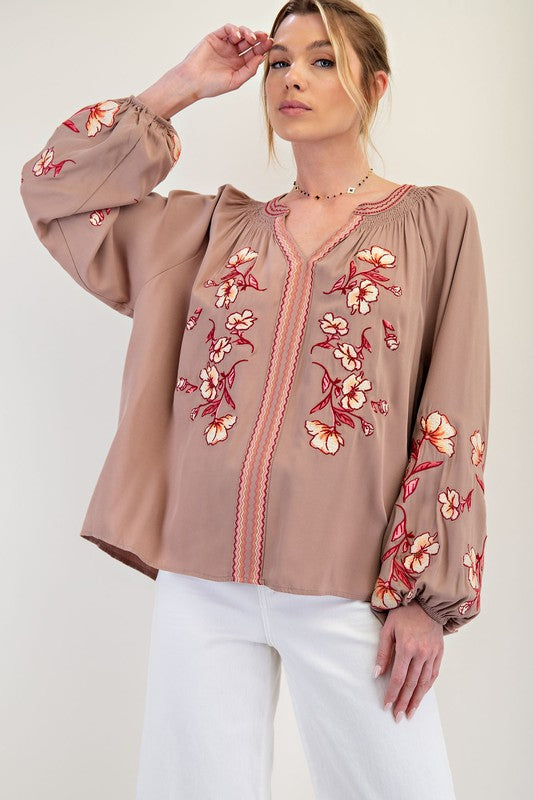 Embroidery Detailed Woven Top- By Easel