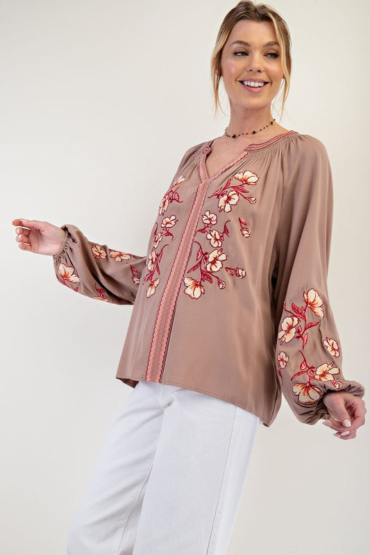Embroidery Detailed Woven Top- By Easel