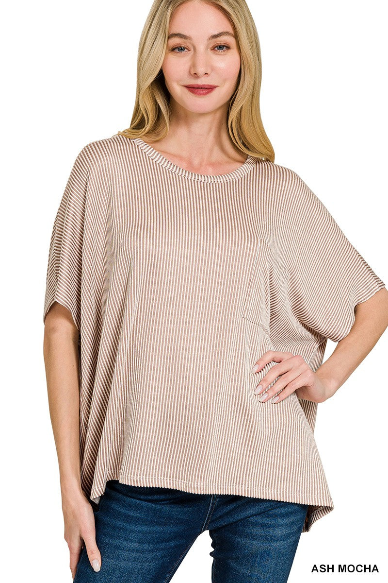 Corded Rib Oversized Short Sleeve Top By Zenana