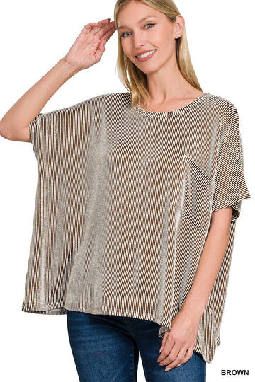 Corded Rib Oversized Short Sleeve Top By Zenana