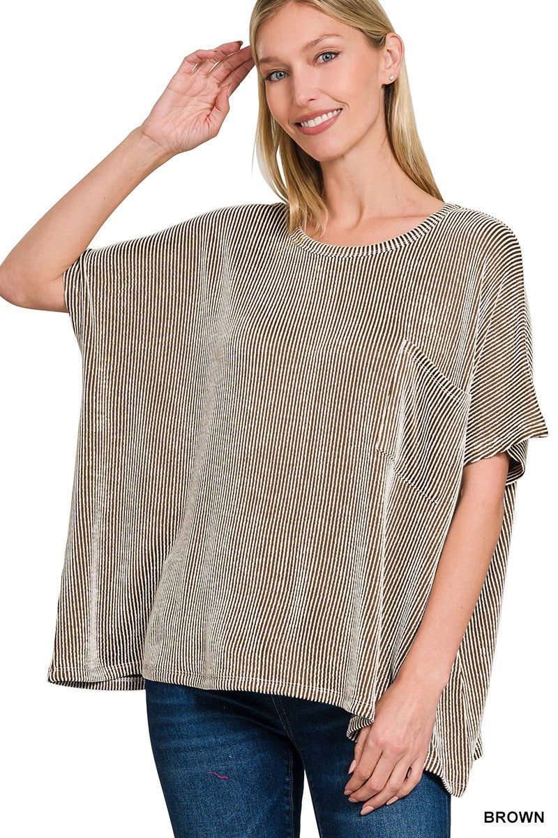 Corded Rib Oversized Short Sleeve Top By Zenana