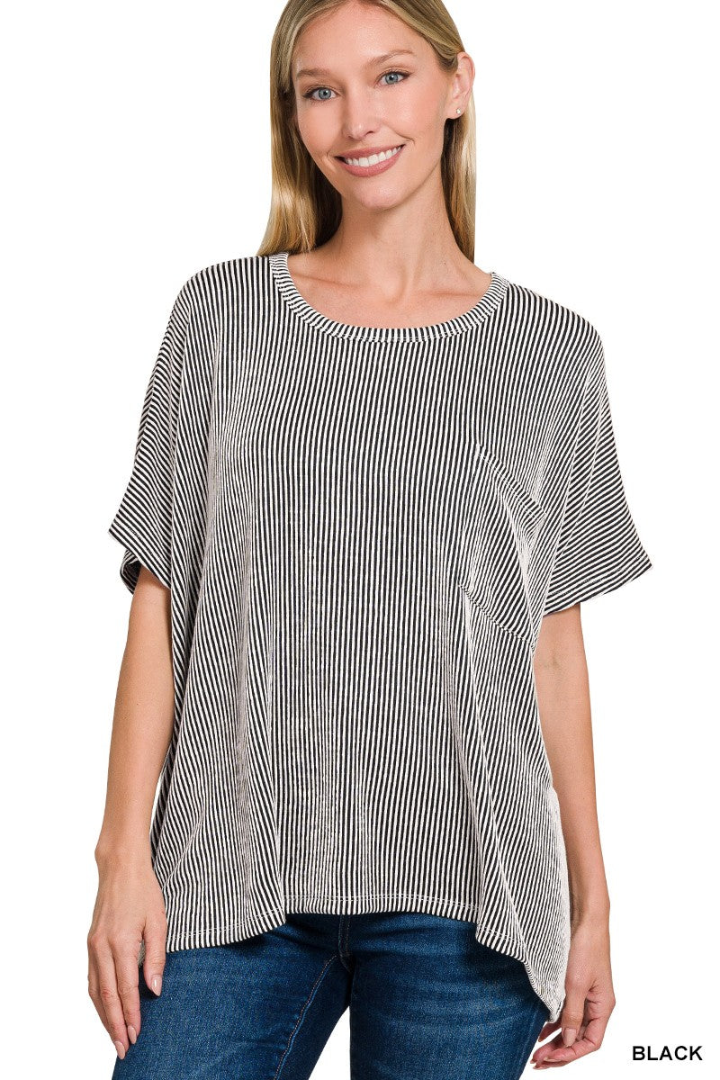 Corded Rib Oversized Short Sleeve Top By Zenana