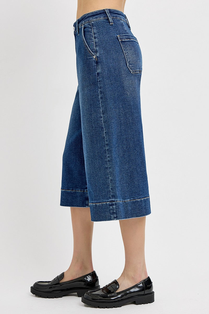 Plus Size High Rise Crop Wide Culotte Jeans By Risen