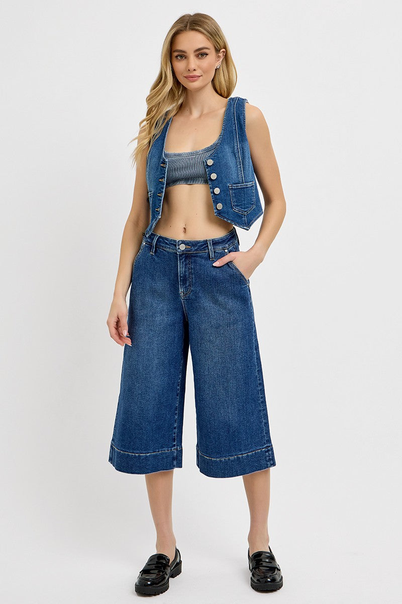 Plus Size High Rise Crop Wide Culotte Jeans By Risen