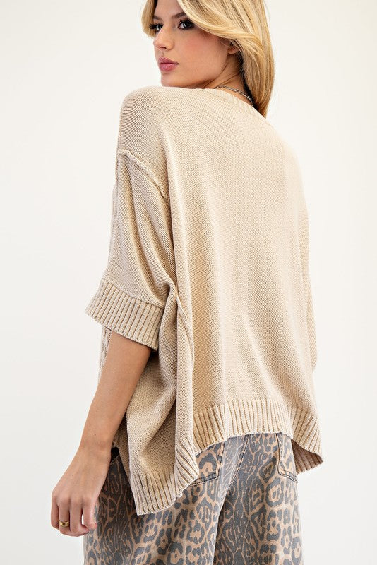 Mineral Washed Knit Sweater Pullover By Easel