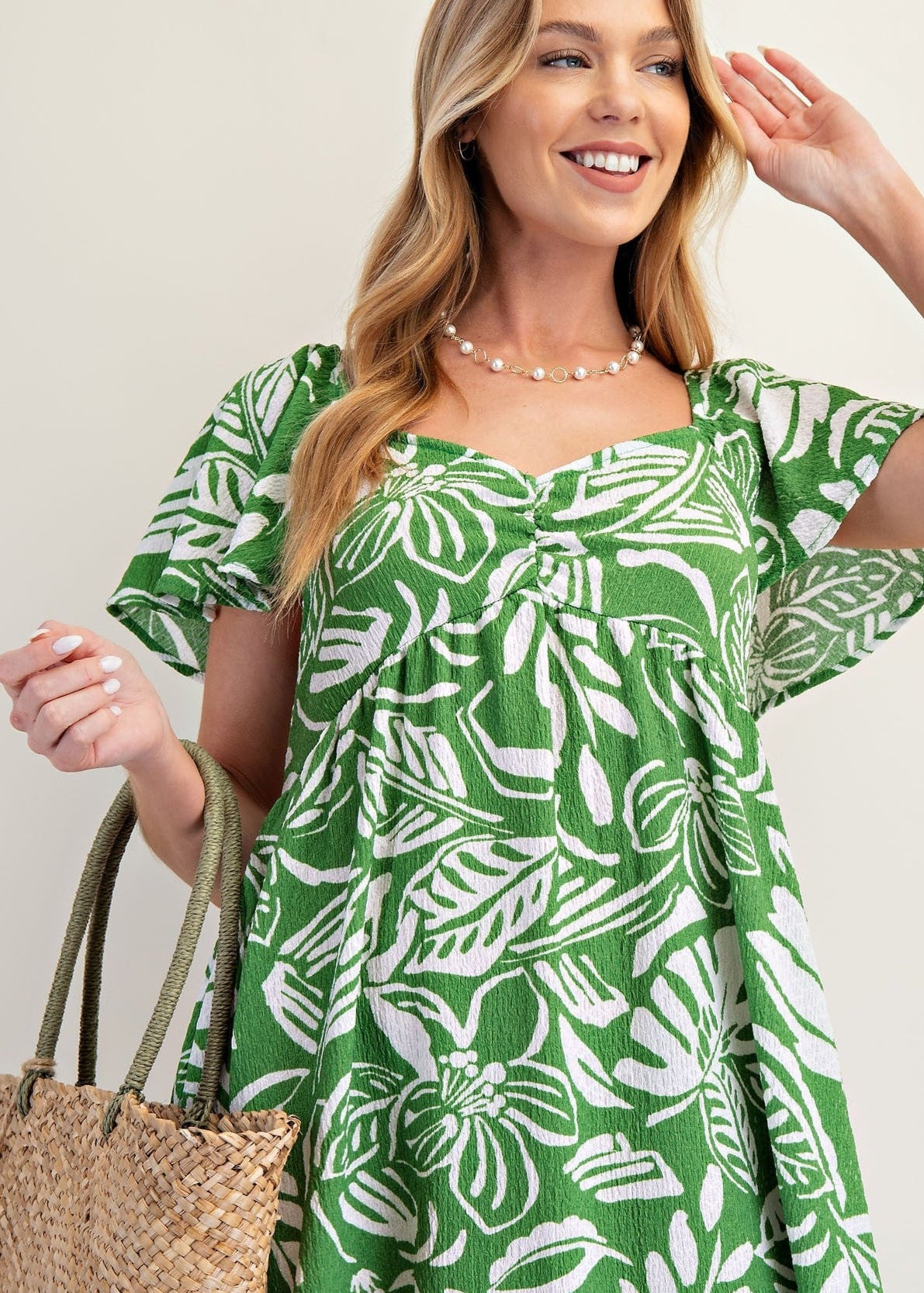 Tropical Printed Knit Popcorn Maxi Dress- By Easel
