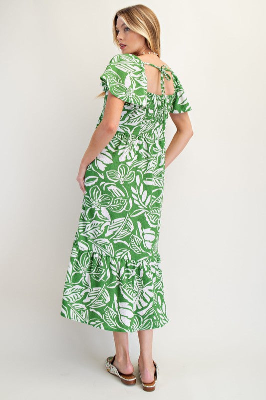 Tropical Printed Knit Popcorn Maxi Dress- By Easel