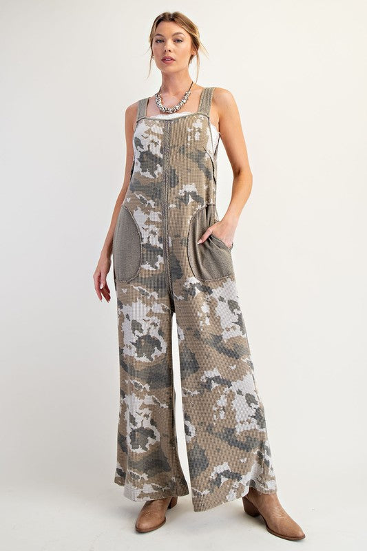 Camouflage Printed Thermal Washed Jumpsuit By Easel