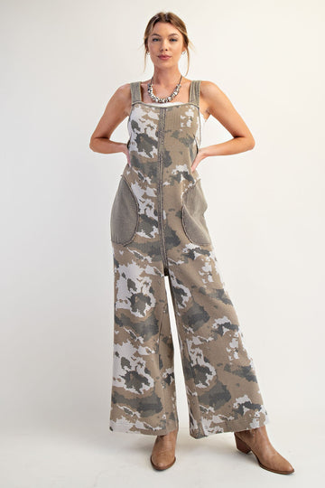 Camouflage Printed Thermal Washed Jumpsuit By Easel